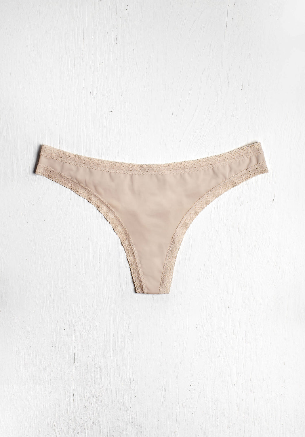 The Micro Lace Trim Thong - Nude